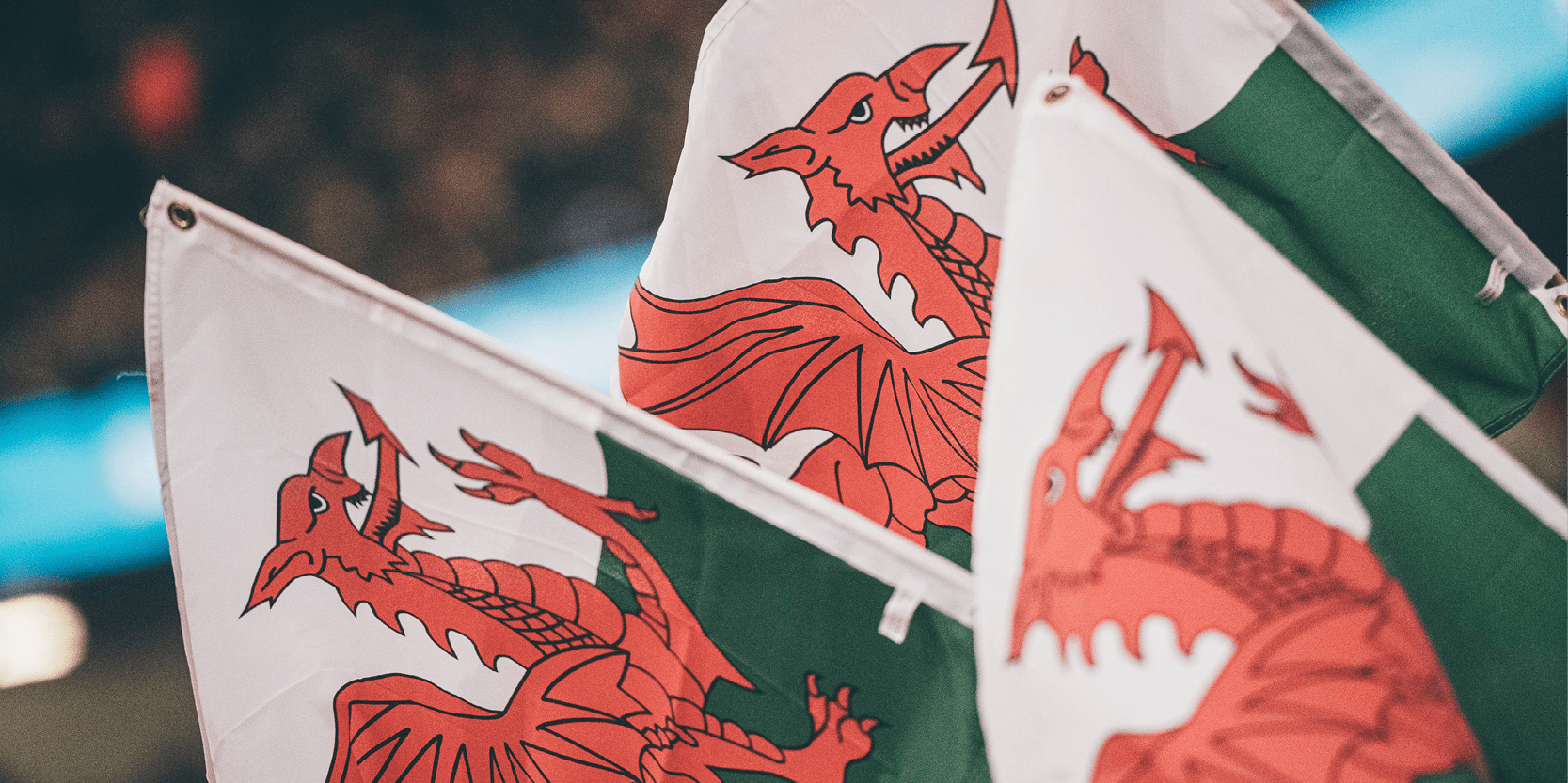 Welsh flags flying in Principality Stadium Cardiff