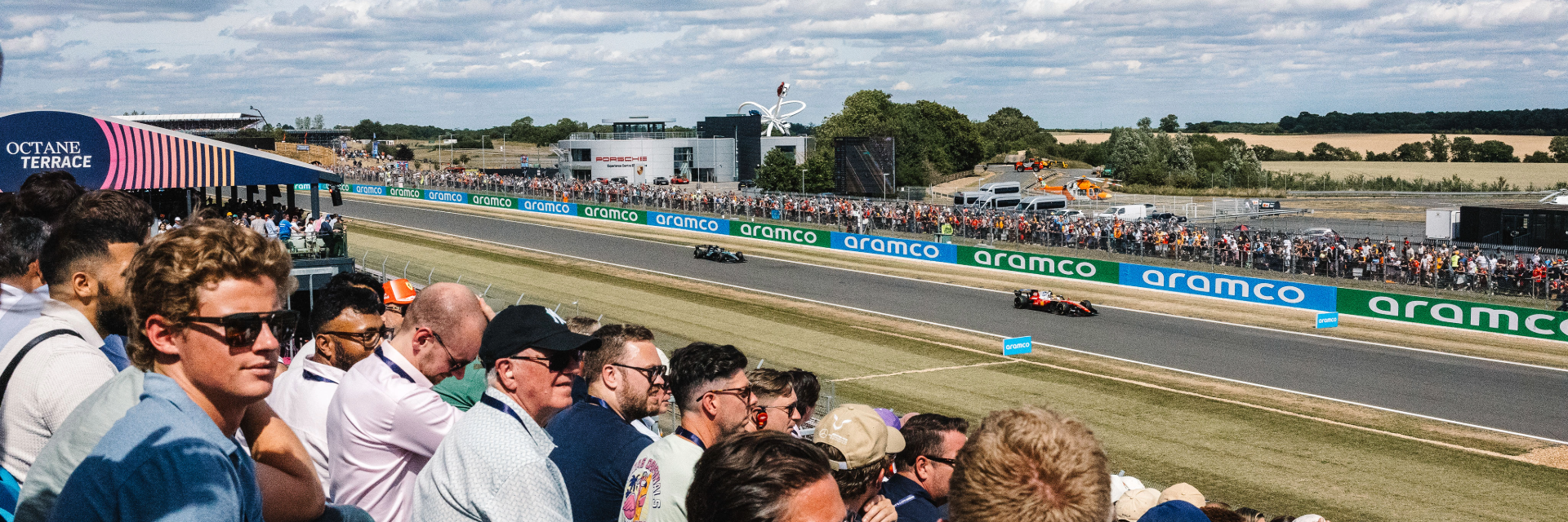 Fans at the Octane Terrace at Silverstone watching the British Grand Prix
