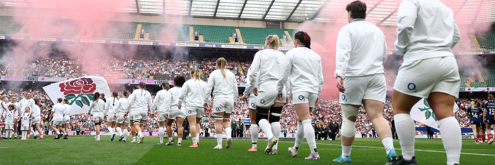 Red Roses Rugby team walking out to pitch at Allianz Stadium in Twickenham