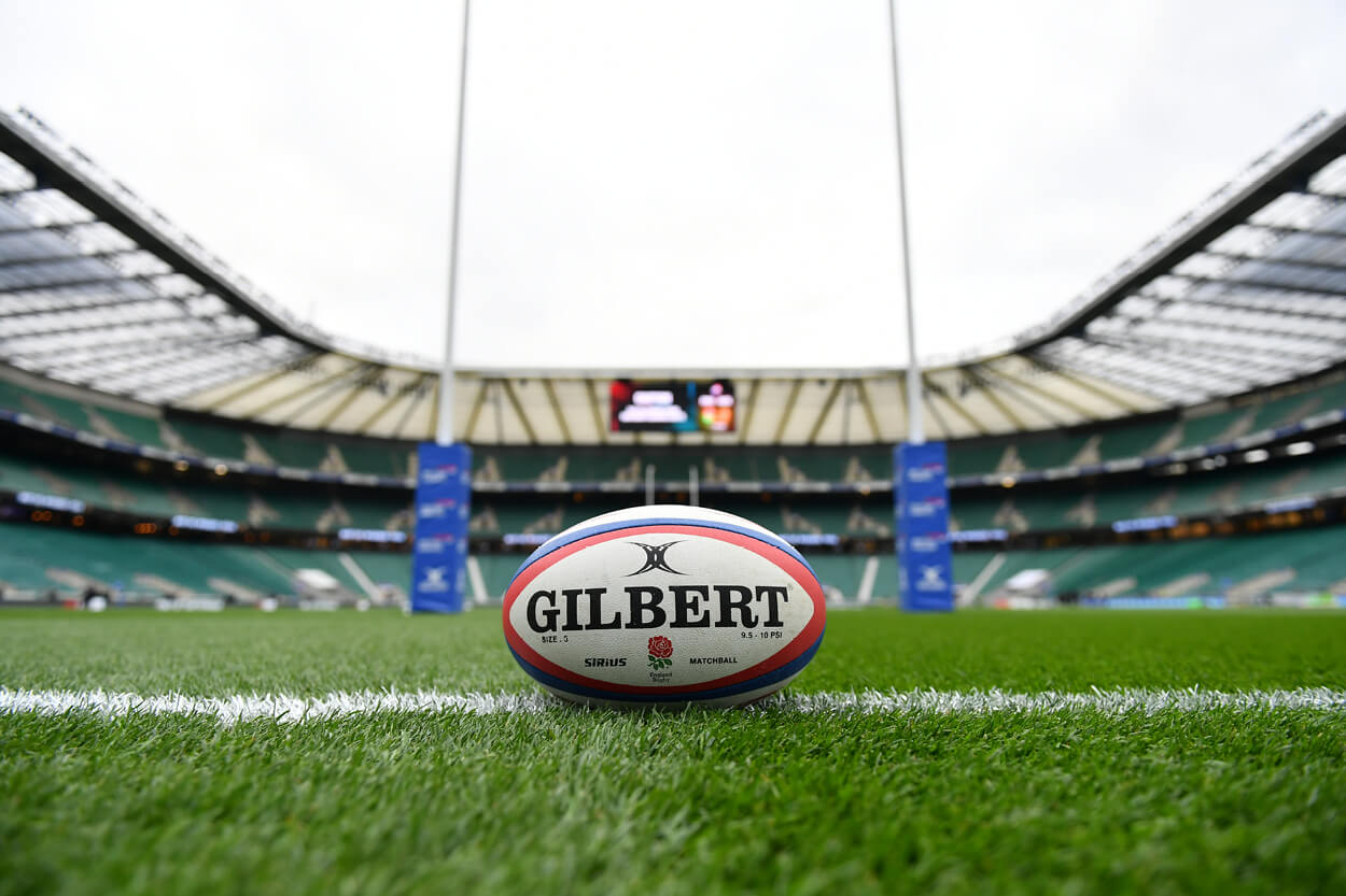 Rugby ball at Twickenham stadium
